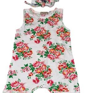 Floral Baby Romper with Headband